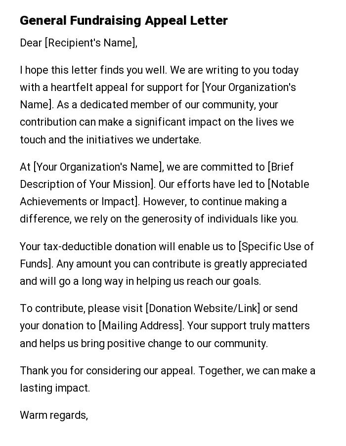 General Fundraising Appeal Letter