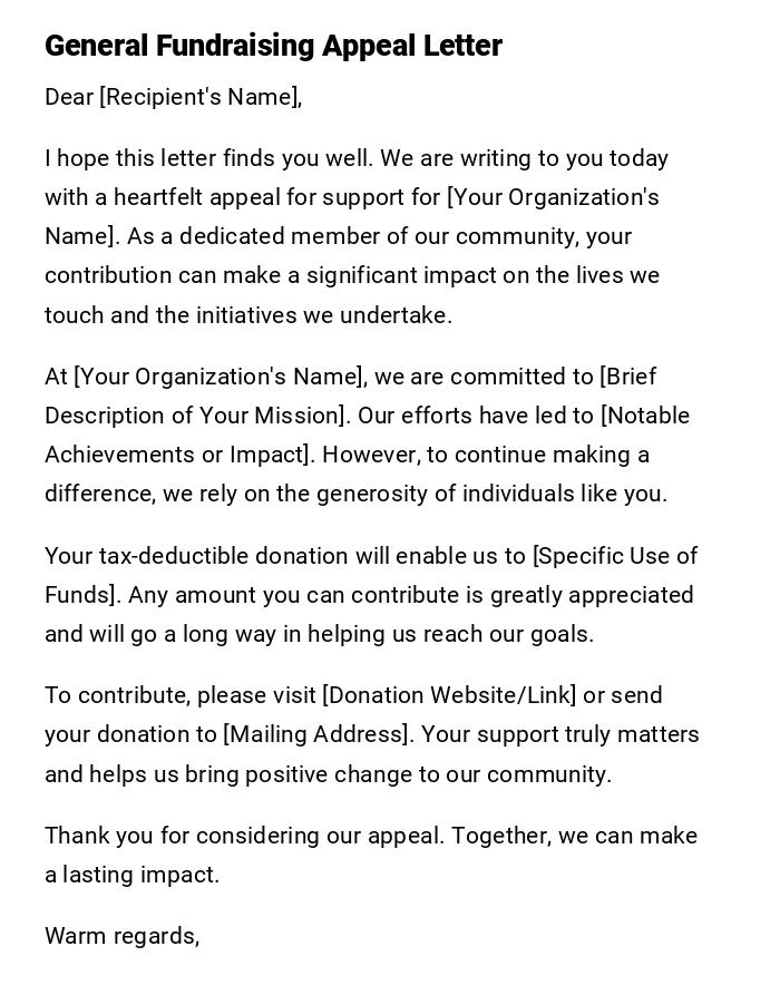 General Fundraising Appeal Letter