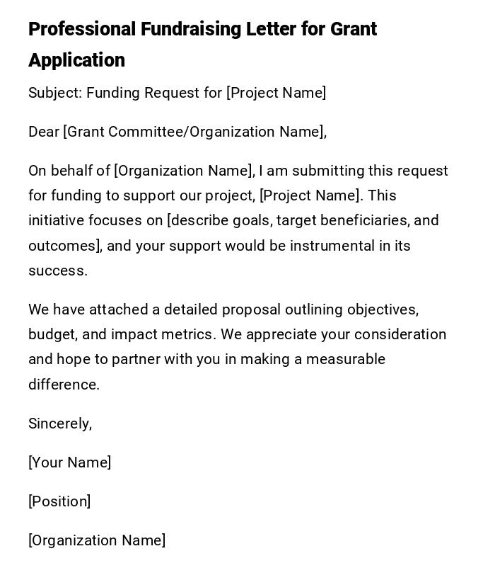 Professional Fundraising Letter for Grant Application