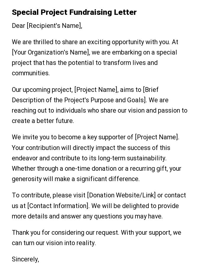 Special Project Fundraising Letter