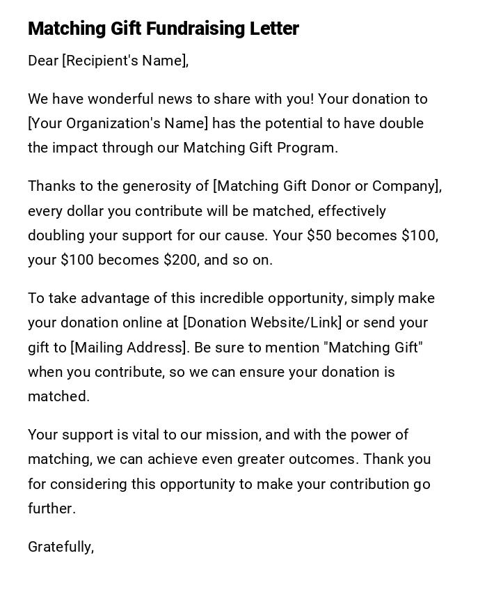 Matching Gift Fundraising Letter