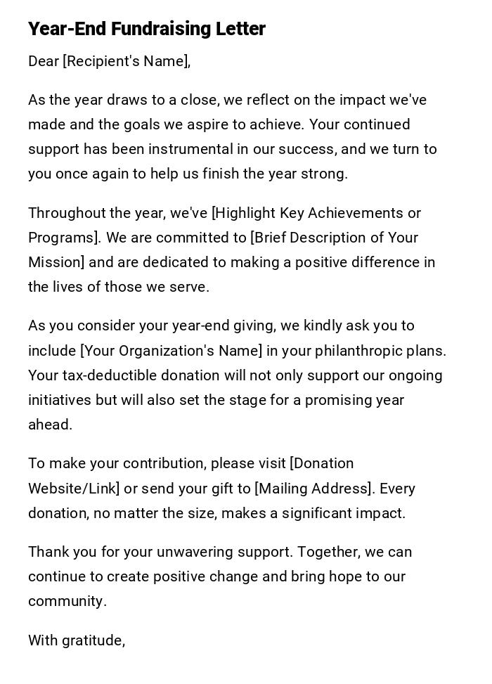 Year-End Fundraising Letter