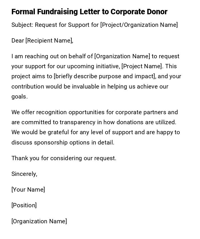 Formal Fundraising Letter to Corporate Donor