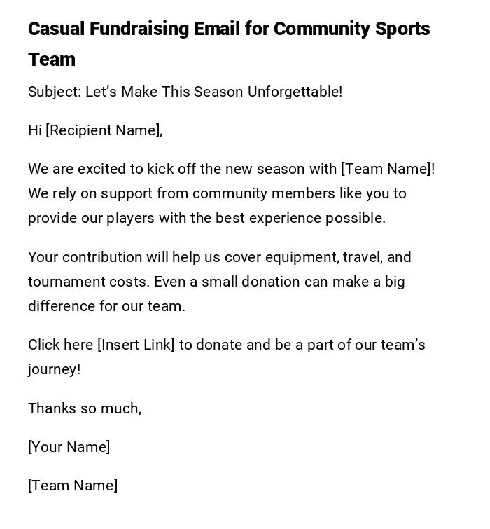 Casual Fundraising Email for Community Sports Team