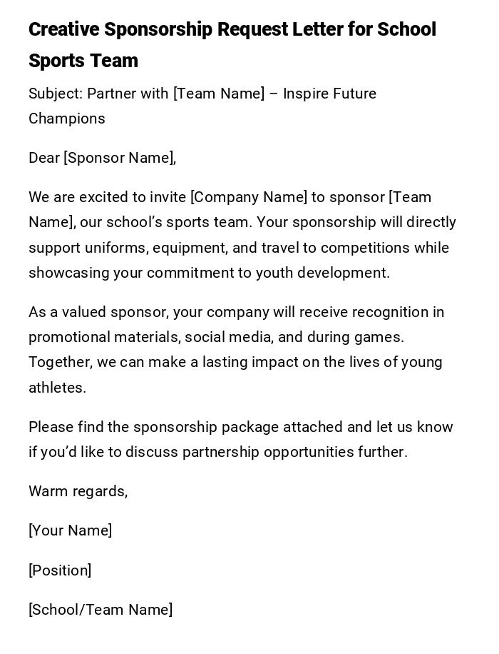 Creative Sponsorship Request Letter for School Sports Team