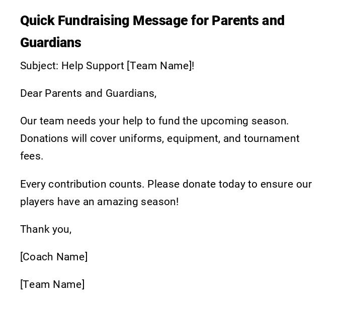 Quick Fundraising Message for Parents and Guardians