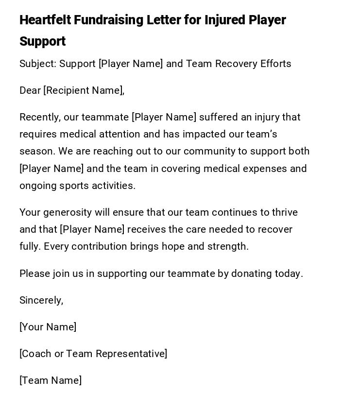 Heartfelt Fundraising Letter for Injured Player Support