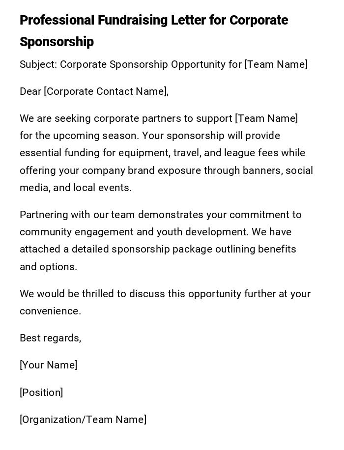 Professional Fundraising Letter for Corporate Sponsorship