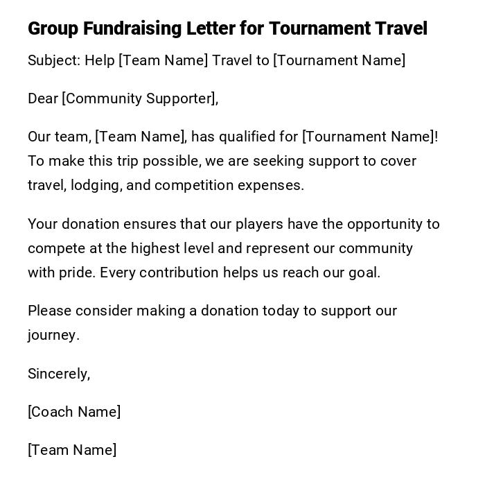 Group Fundraising Letter for Tournament Travel