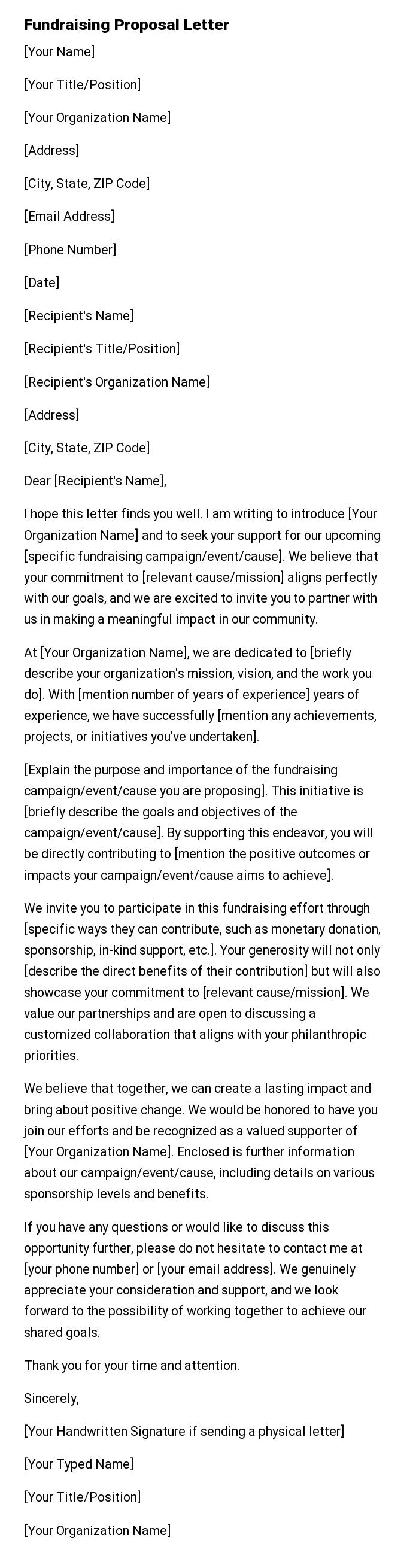 Fundraising Proposal Letter