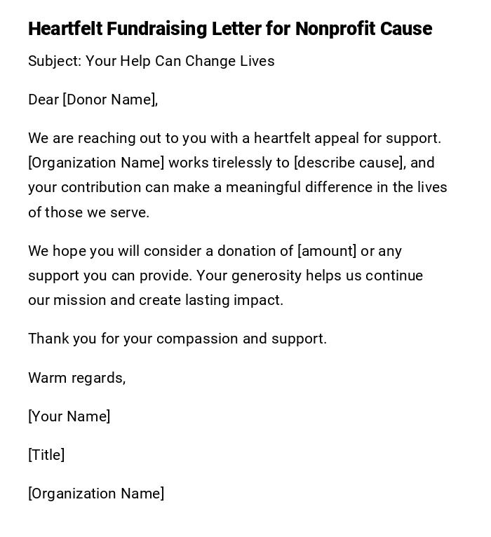 Heartfelt Fundraising Letter for Nonprofit Cause Heartfelt Fundraising Letter for Nonprofit Cause