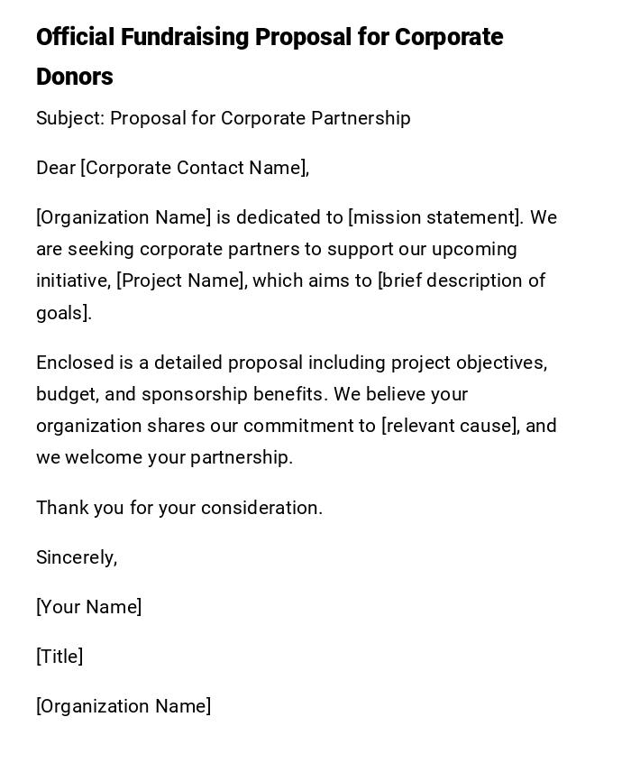 Official Fundraising Proposal for Corporate Donors Official Fundraising Proposal for Corporate Donors