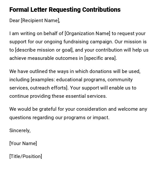 Formal Letter Requesting Contributions Formal Letter Requesting Contributions
