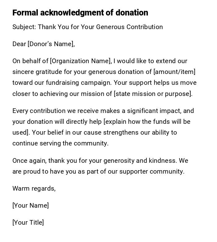 Formal acknowledgment of donation