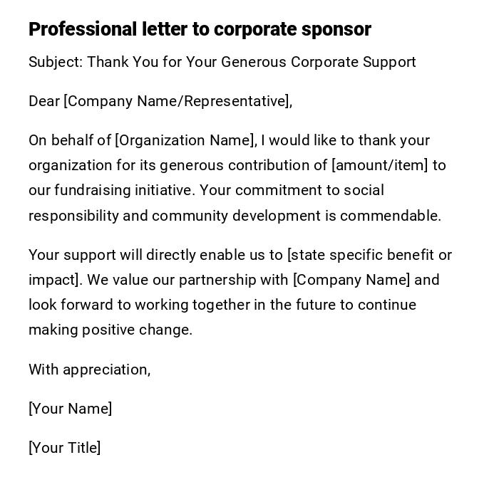 Professional letter to corporate sponsor