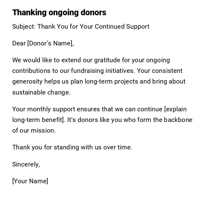 Thanking ongoing donors