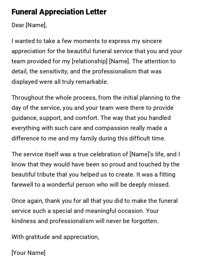 Funeral Appreciation Letter Funeral Appreciation Letter