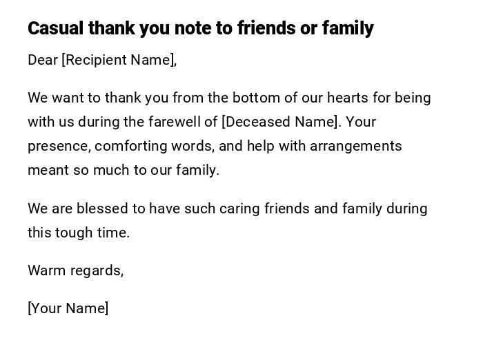 Casual thank you note to friends or family Casual thank you note to friends or family