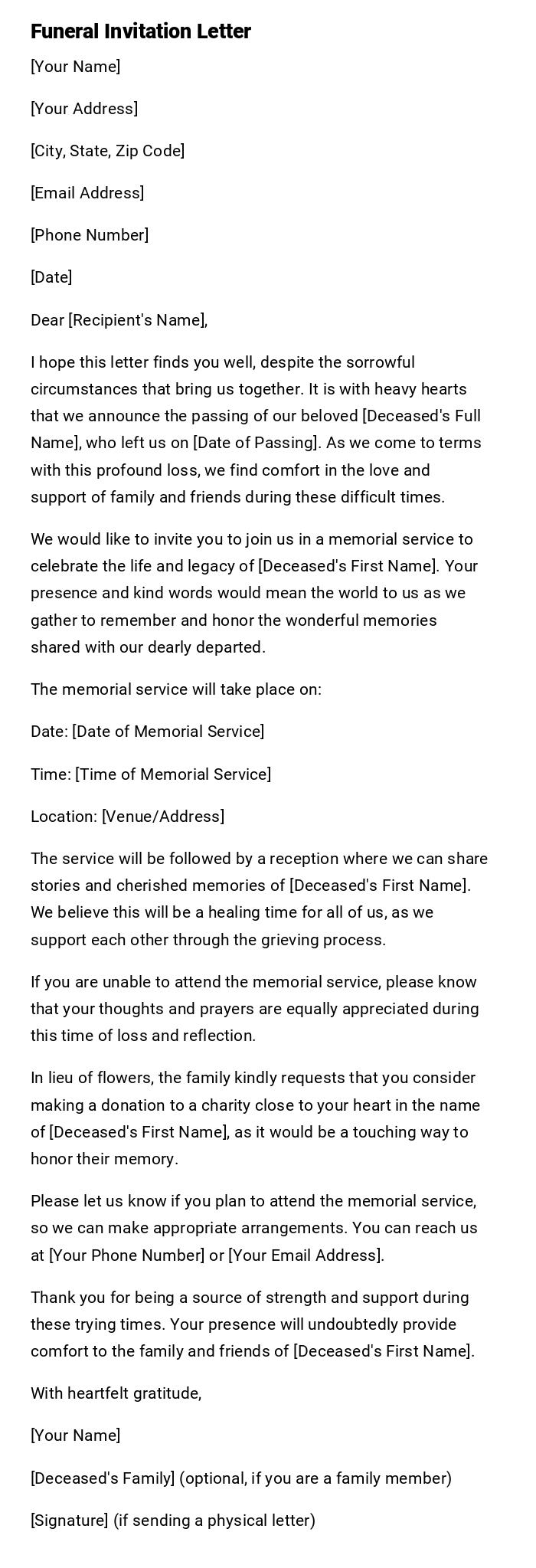 Funeral Invitation Letter