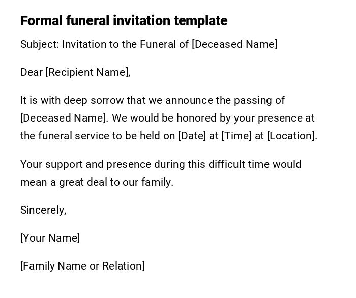 Formal funeral invitation template Formal funeral invitation template