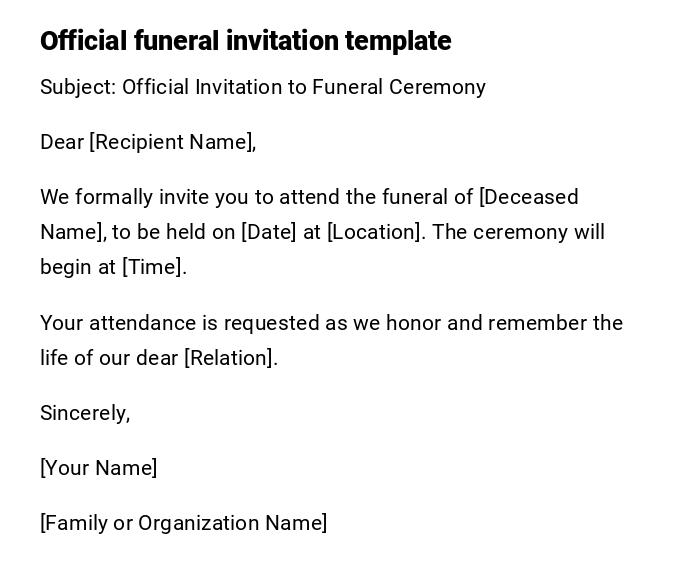 Official funeral invitation template Official funeral invitation template