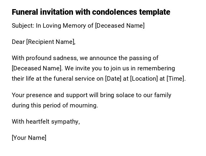 Funeral invitation with condolences template Funeral invitation with condolences template