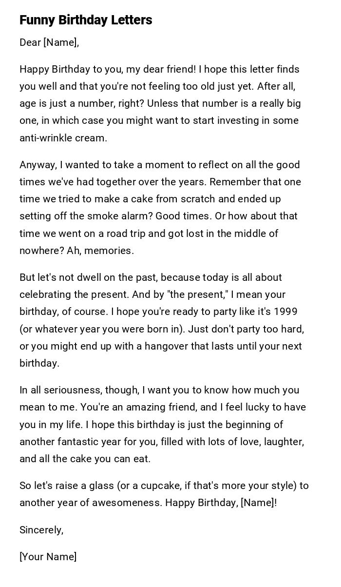 Funny Birthday Letters