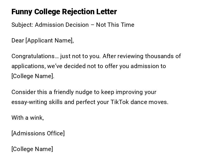 Funny College Rejection Letter