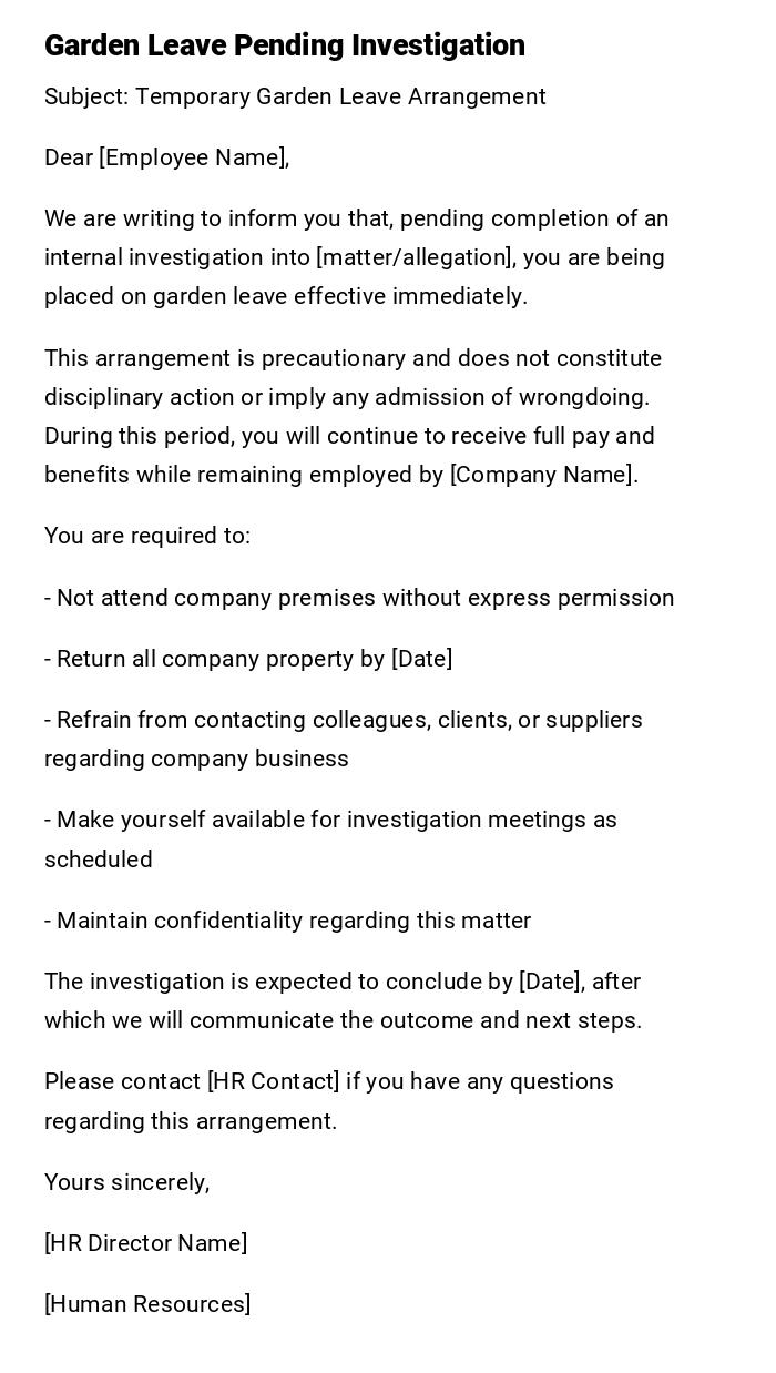 Garden Leave Pending Investigation Garden Leave Pending Investigation