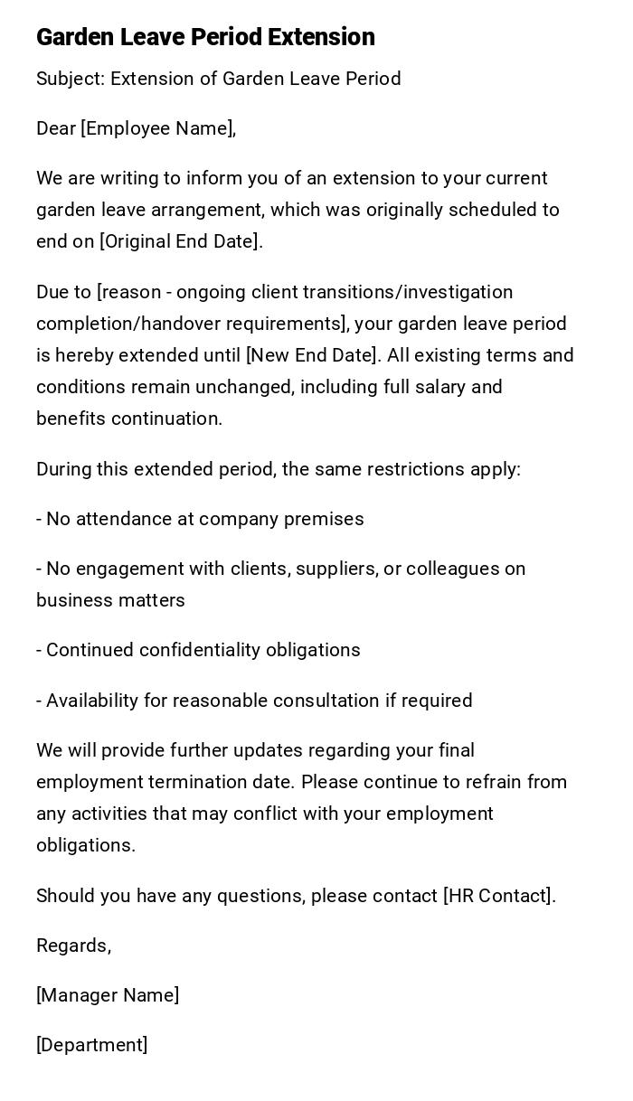 Garden Leave Period Extension Garden Leave Period Extension