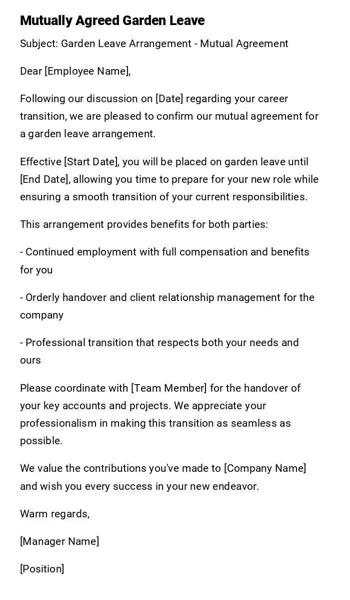 Mutually Agreed Garden Leave Mutually Agreed Garden Leave