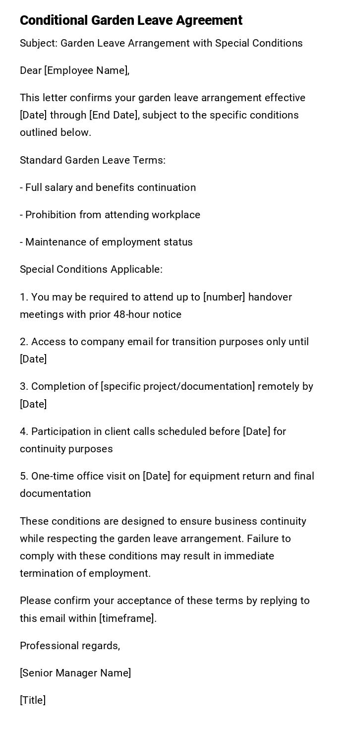 Conditional Garden Leave Agreement Conditional Garden Leave Agreement