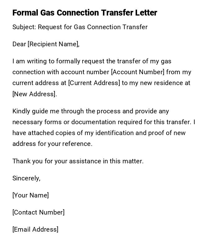 Formal Gas Connection Transfer Letter Formal Gas Connection Transfer Letter