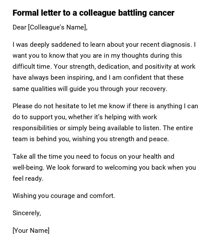 Formal letter to a colleague battling cancer