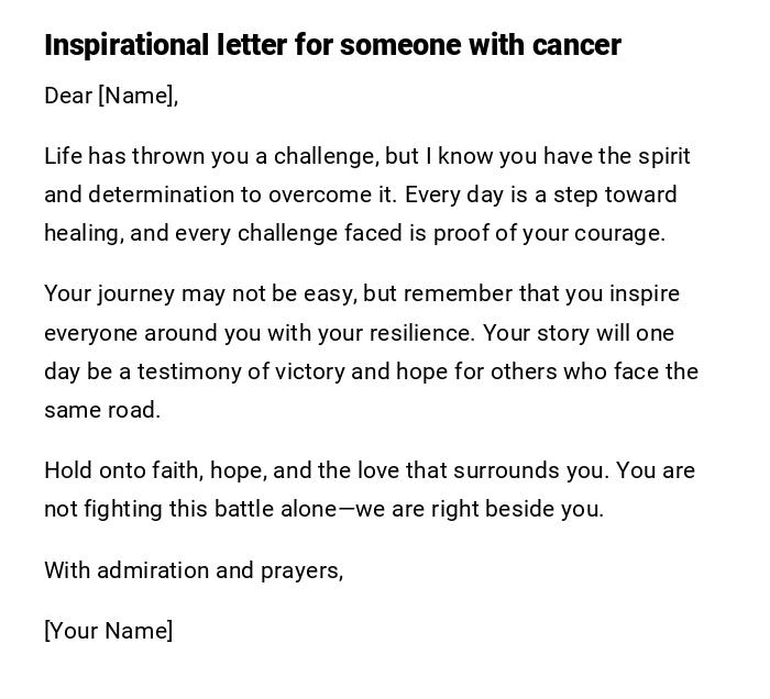 Inspirational letter for someone with cancer