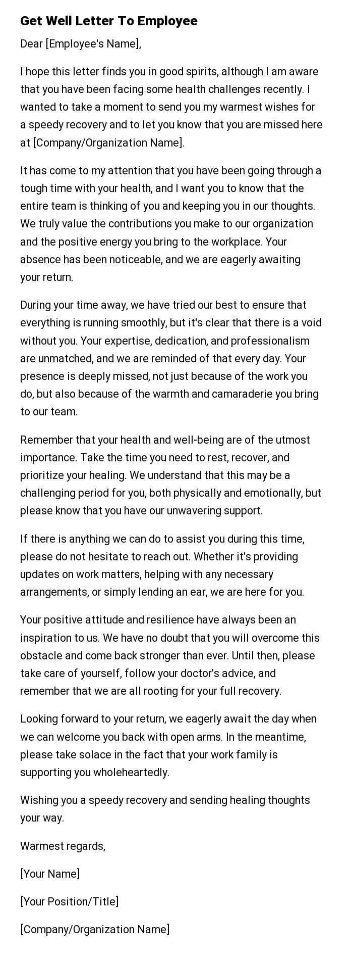 Get Well Letter To Employee