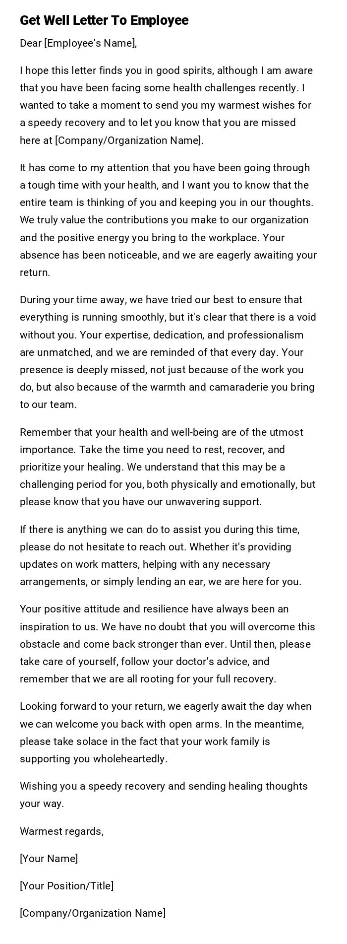 Get Well Letter To Employee