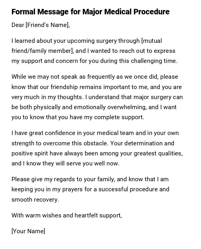 Formal Message for Major Medical Procedure