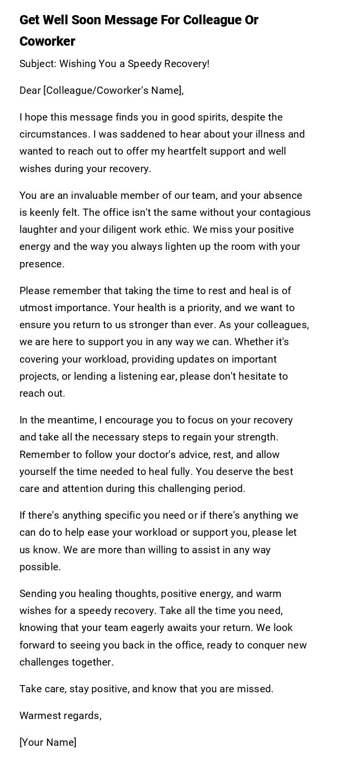 Get Well Soon Message For Colleague Or Coworker