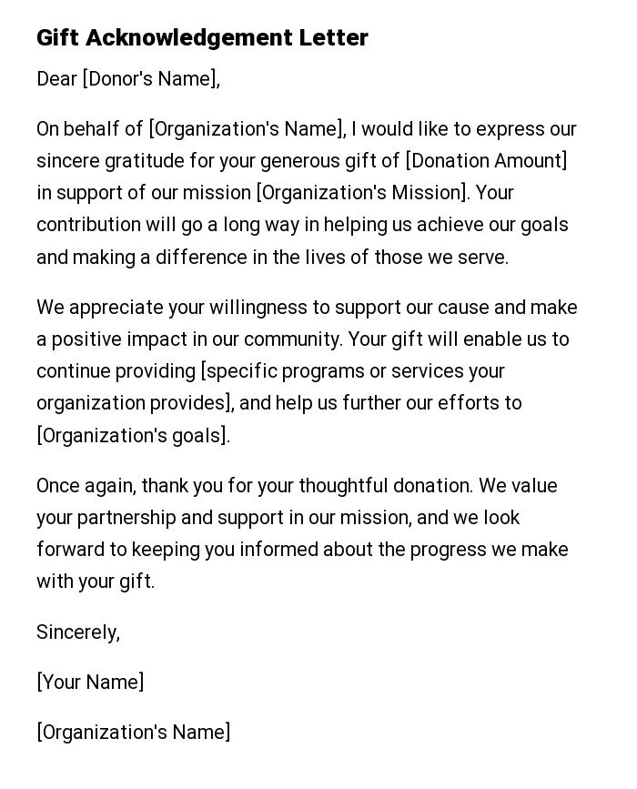 Gift Acknowledgement Letter