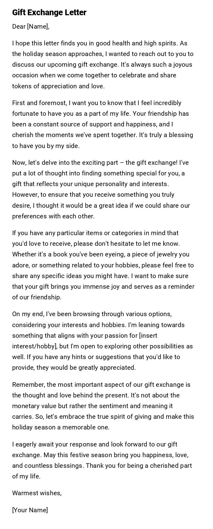 Gift Exchange Letter