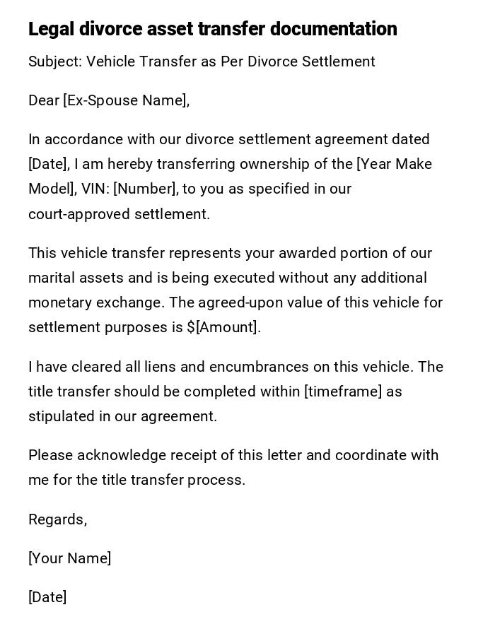 Legal divorce asset transfer documentation