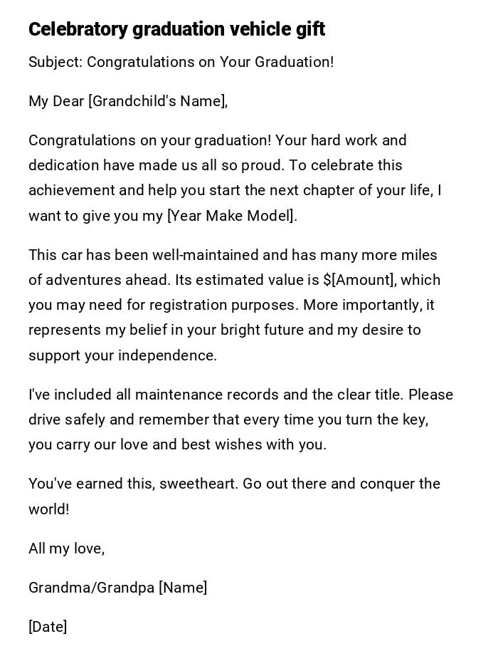 Celebratory graduation vehicle gift