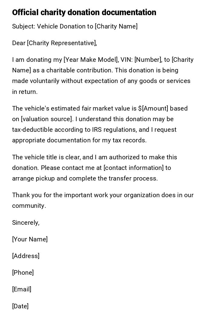 Official charity donation documentation