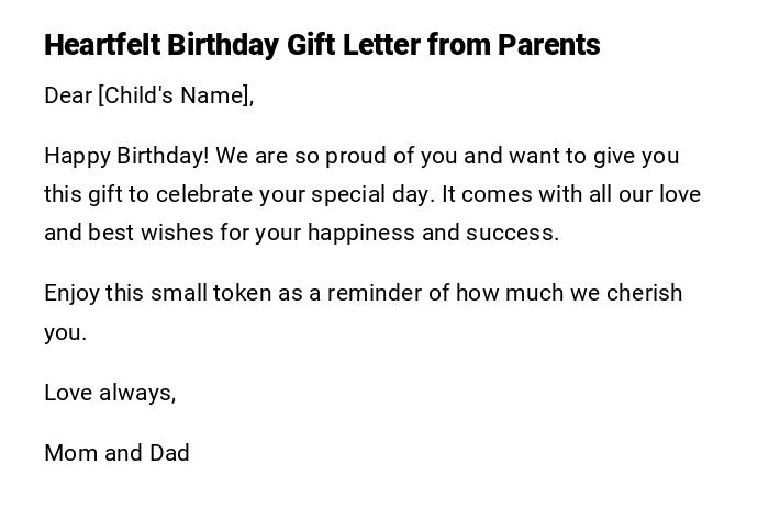 Heartfelt Birthday Gift Letter from Parents Heartfelt Birthday Gift Letter from Parents