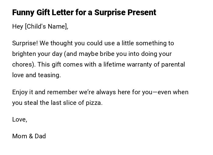 Funny Gift Letter for a Surprise Present Funny Gift Letter for a Surprise Present