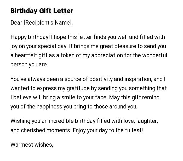 Birthday Gift Letter