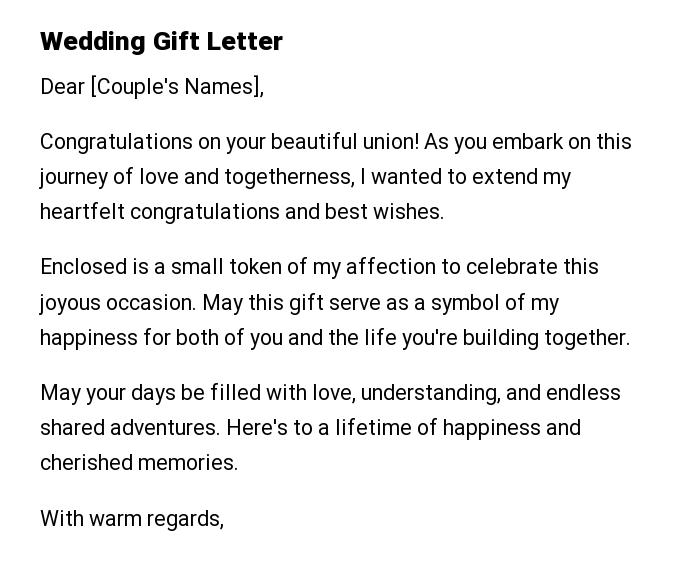 Wedding Gift Letter