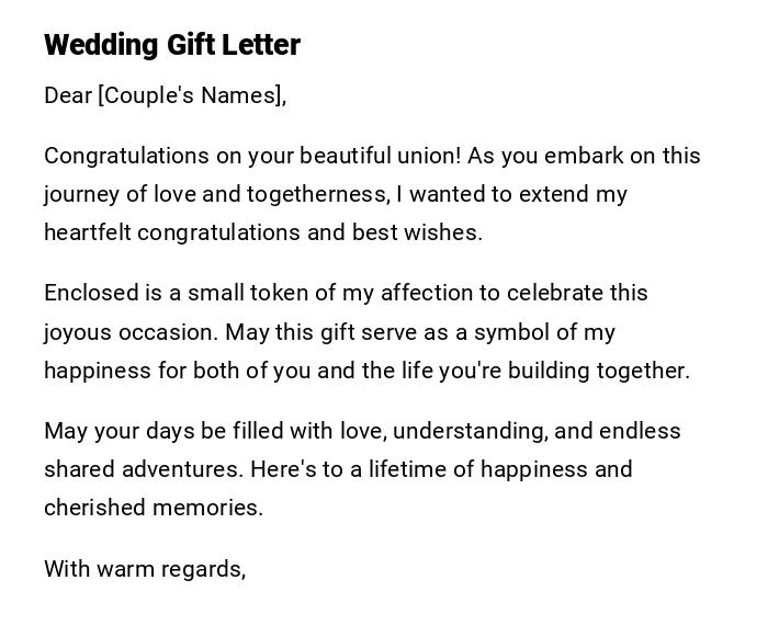 Wedding Gift Letter Wedding Gift Letter