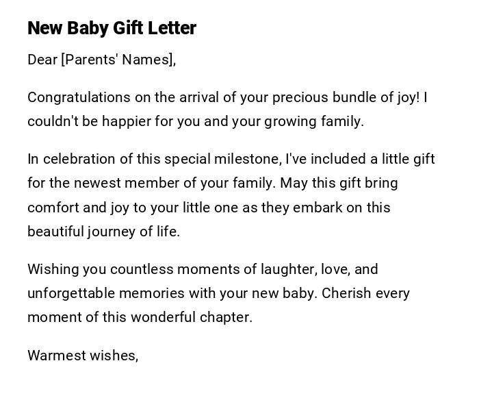 New Baby Gift Letter New Baby Gift Letter